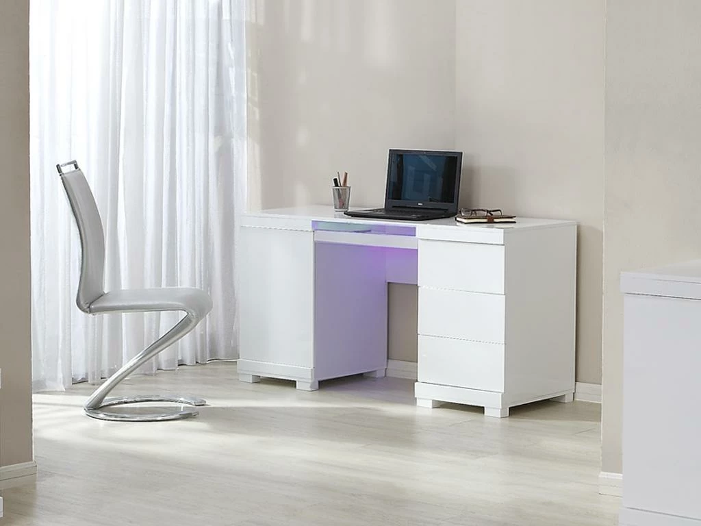 Bureau PLUTON - MDF Laqué Blanc - LEDs - 1 Porte & 3 Tiroirs 14 Bureau PLUTON - MDF Laqué Blanc - LEDs - 1 Porte & 3 Tiroirs – Image 14