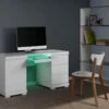 Bureau PLUTON - MDF Laqué Blanc - LEDs - 1 Porte & 3 Tiroirs