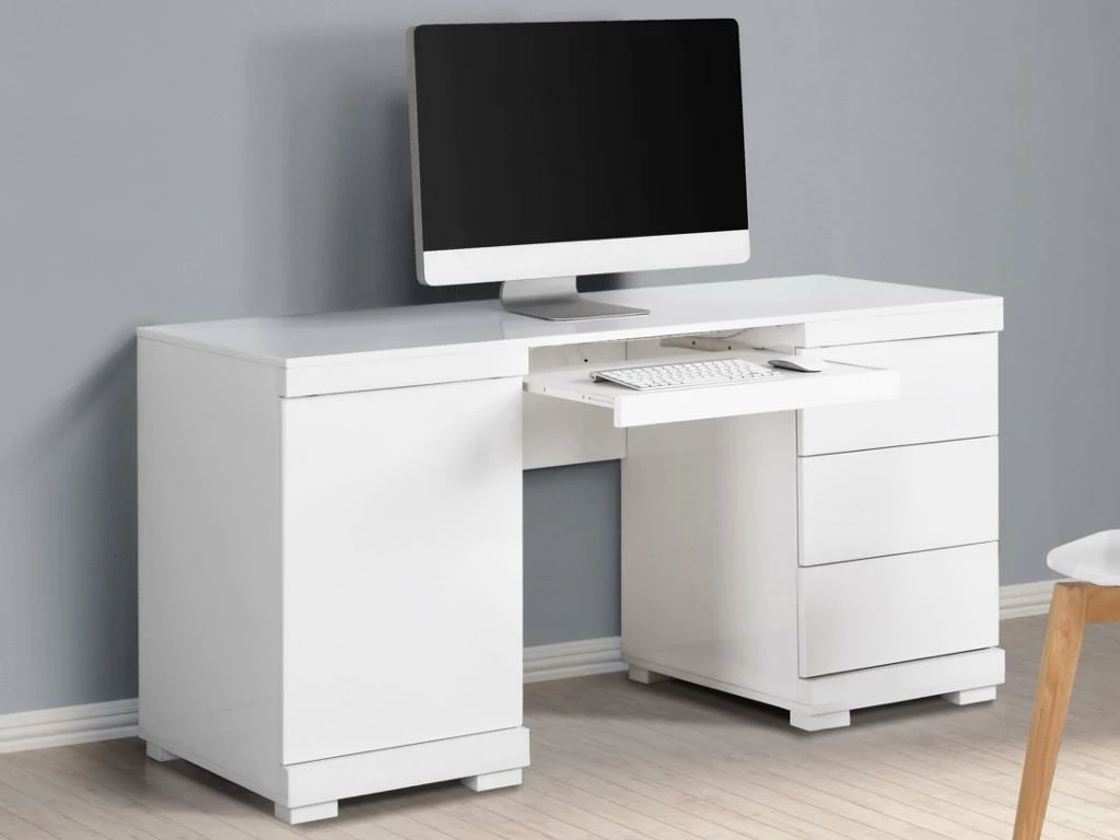 Bureau PLUTON - MDF Laqué Blanc - LEDs - 1 Porte & 3 Tiroirs 11 Bureau PLUTON - MDF Laqué Blanc - LEDs - 1 Porte & 3 Tiroirs – Image 11