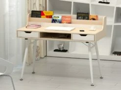 Bureau LARCOS Avec Rangements - MDF - Chêne & Blanc