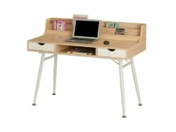 Bureau LARCOS Avec Rangements - MDF - Chêne & Blanc -mobilier de bureau Shop bureau 263963