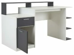 Bureau Avec Rangements ZACHARIE - Blanc Et Gris -mobilier de bureau Shop bureau 267783