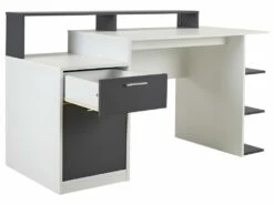 Bureau Avec Rangements ZACHARIE - Blanc Et Gris -mobilier de bureau Shop bureau 267785