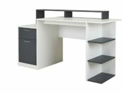 Bureau Avec Rangements ZACHARIE - Blanc Et Gris -mobilier de bureau Shop bureau 267791