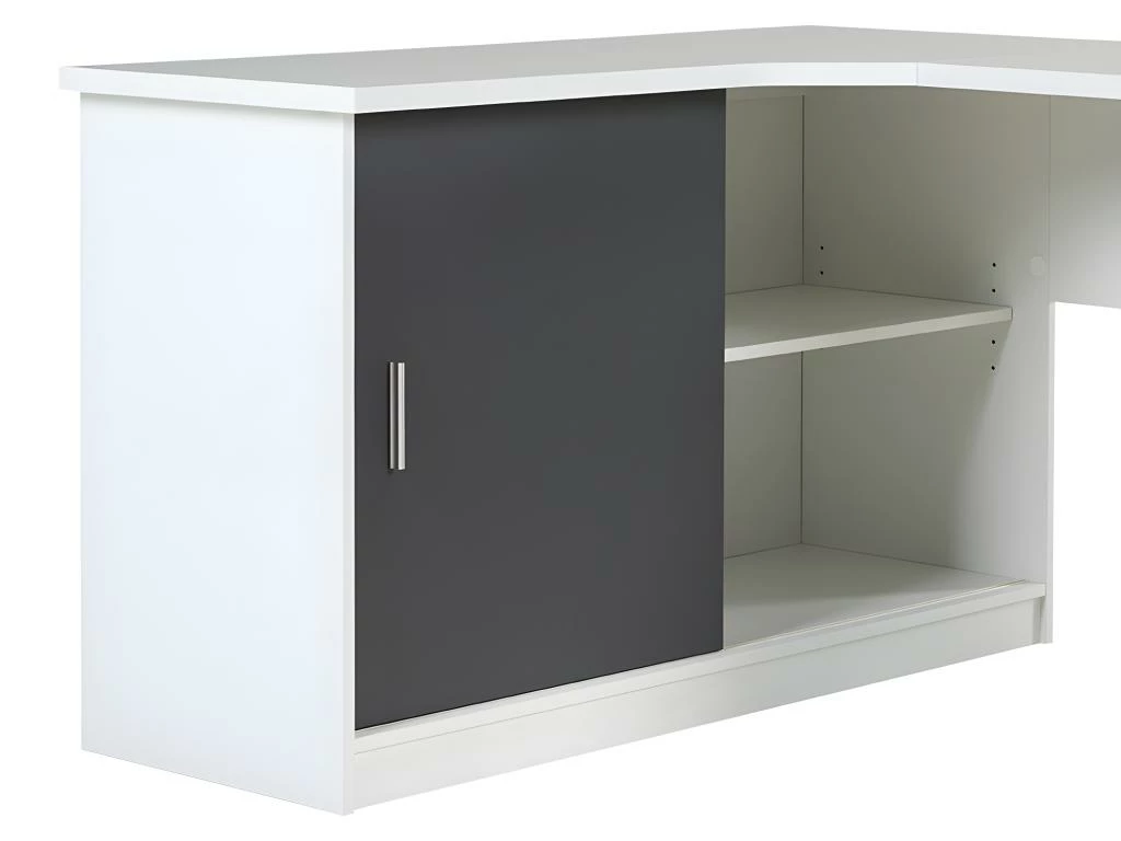 Bureau D'angle NORWY - 2 Portes & 2 Tiroirs - Blanc & Gris 10 Bureau D'angle NORWY - 2 Portes & 2 Tiroirs - Blanc & Gris – Image 10