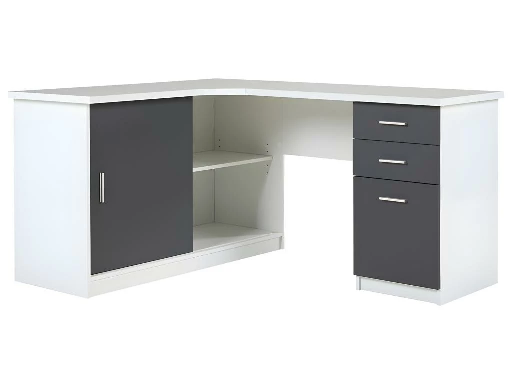 Bureau D'angle NORWY - 2 Portes & 2 Tiroirs - Blanc & Gris 8 Bureau D'angle NORWY - 2 Portes & 2 Tiroirs - Blanc & Gris – Image 8