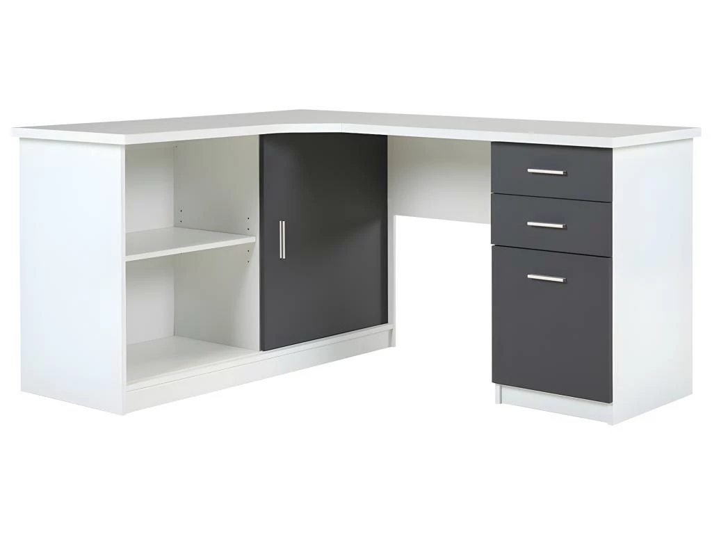 Bureau D'angle NORWY - 2 Portes & 2 Tiroirs - Blanc & Gris 7 Bureau D'angle NORWY - 2 Portes & 2 Tiroirs - Blanc & Gris – Image 7