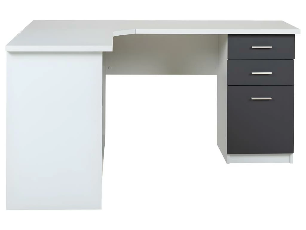 Bureau D'angle NORWY - 2 Portes & 2 Tiroirs - Blanc & Gris 4 Bureau D'angle NORWY - 2 Portes & 2 Tiroirs - Blanc & Gris – Image 4