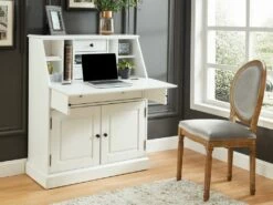 Secrétaire En Pin Et MDF - Coloris : Blanc - CLEORE