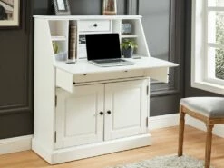 Secrétaire En Pin Et MDF - Coloris : Blanc - CLEORE -mobilier de bureau Shop bureau 292475