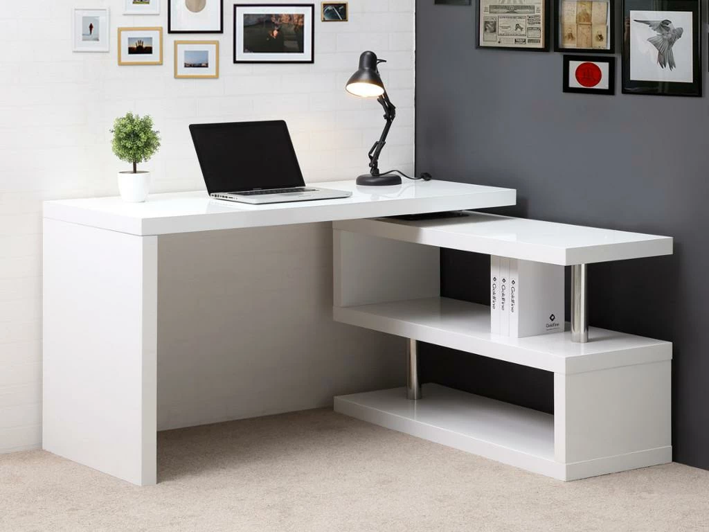 Bureau Extensible NICEPHORE II - MDF Laqué - Blanc - Plateau Pivotant 360° 6 Bureau Extensible NICEPHORE II - MDF Laqué - Blanc - Plateau Pivotant 360° – Image 6