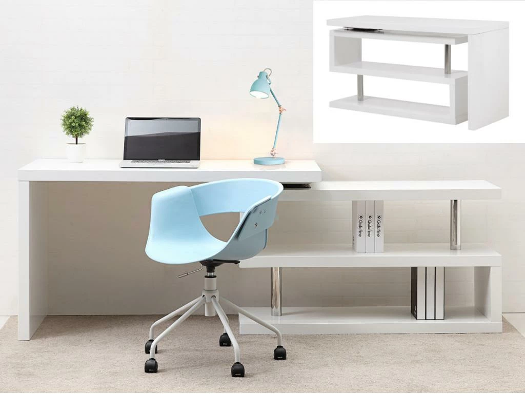 Bureau Extensible NICEPHORE II - MDF Laqué - Blanc - Plateau Pivotant 360° 1 Bureau Extensible NICEPHORE II - MDF Laqué - Blanc - Plateau Pivotant 360°