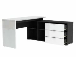 Bureau D'angle Avec Rangements PIVOLA II - 3 Tiroirs - Blanc Et Anthracite -mobilier de bureau Shop bureau 299367
