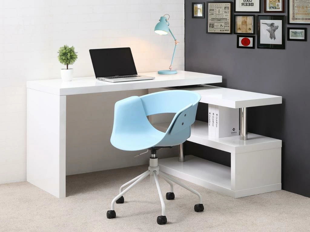 Bureau Extensible NICEPHORE II - MDF Laqué - Blanc - Plateau Pivotant 360° 2 Bureau Extensible NICEPHORE II - MDF Laqué - Blanc - Plateau Pivotant 360° – Image 2