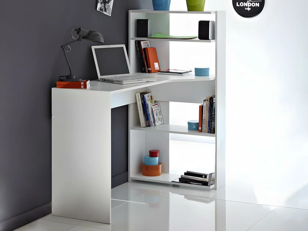 Bureau D'angle DELFINO - 4 étagères - Blanc 4 Bureau D'angle DELFINO - 4 étagères - Blanc – Image 4