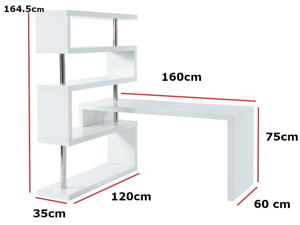 Bureau Extensible NICEPHORE Avec étagères - MDF Laqué Blanc 7 Bureau Extensible NICEPHORE Avec étagères - MDF Laqué Blanc – Image 7