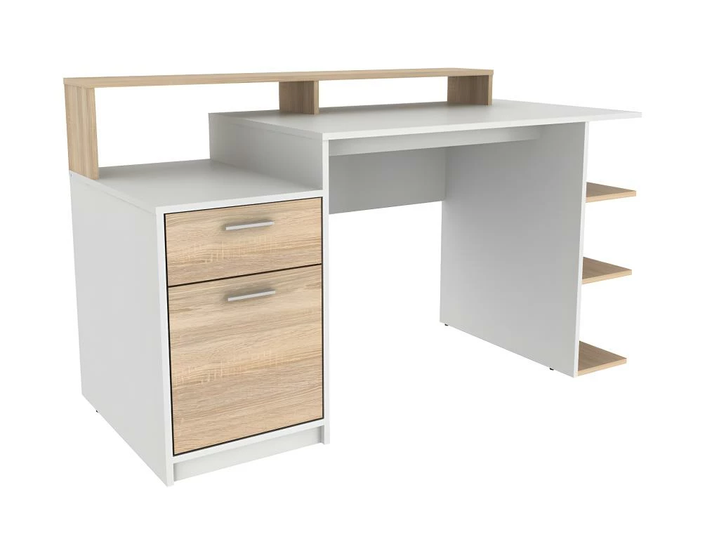 Bureau Avec Rangements ZACHARIE - Blanc Et Chêne 8 Bureau Avec Rangements ZACHARIE - Blanc Et Chêne – Image 8