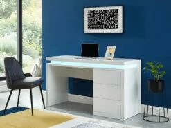 Bureau EMERSON - 3 Tiroirs - MDF Laqué Blanc - LEDs -mobilier de bureau Shop bureau 380463