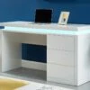 Bureau EMERSON - 3 Tiroirs - MDF Laqué Blanc - LEDs