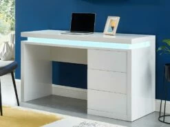 Bureau EMERSON - 3 Tiroirs - MDF Laqué Blanc - LEDs