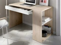 Bureau Avec Rangements INES - Coloris : Chêne Et Blanc