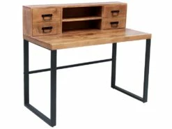 Bureau Secrétaire Avec Rangements HARLEM - 4 Tiroirs - Bois De Manguier Et Métal
