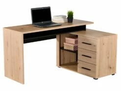 Bureau D'angle DEVEN Avec Rangements - 3 Tiroirs - Coloris : Chêne Et Noir -mobilier de bureau Shop bureau 389849