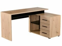 Bureau D'angle DEVEN Avec Rangements - 3 Tiroirs - Coloris : Chêne Et Noir -mobilier de bureau Shop bureau 389851