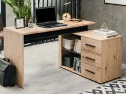 Bureau D'angle DEVEN Avec Rangements - 3 Tiroirs - Coloris : Chêne Et Noir