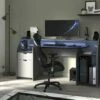 Bureau Gamer MOBA - Avec Rangements - LEDs - Gris