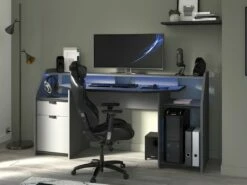 Bureau Gamer MOBA - Avec Rangements - LEDs - Gris -mobilier de bureau Shop bureau 392509