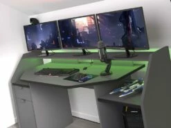 Bureau Gamer MOBA - Avec Rangements - LEDs - Gris -mobilier de bureau Shop bureau 392515