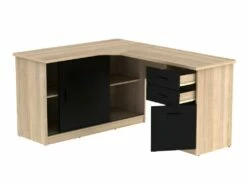 Bureau D'angle NORWY - 2 Portes & 2 Tiroirs - Chêne Et Noir 7 Bureau D'angle NORWY - 2 Portes & 2 Tiroirs - Chêne Et Noir -mobilier de bureau Shop bureau 400067