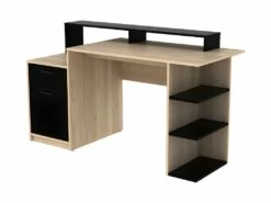 Bureau Avec Rangements ZACHARIE - Coloris : Chêne Et Noir -mobilier de bureau Shop bureau 402593