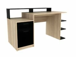 Bureau Avec Rangements ZACHARIE - Coloris : Chêne Et Noir -mobilier de bureau Shop bureau 402595