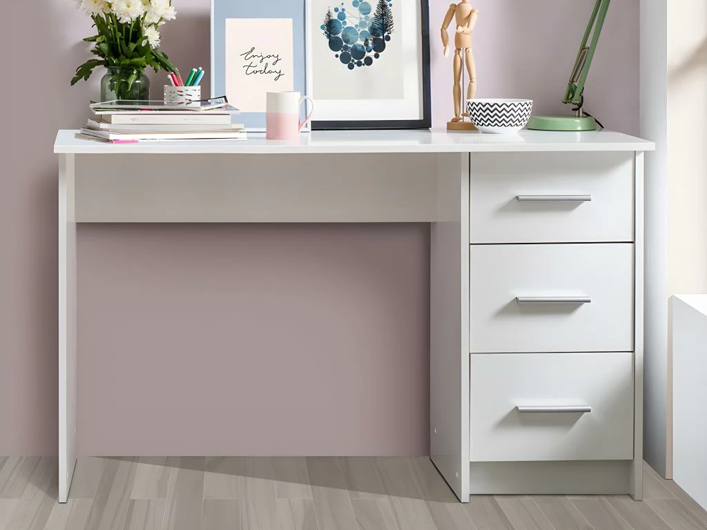 Bureau LEONDINE - 3 Tiroirs - Blanc 2 Bureau LEONDINE - 3 Tiroirs - Blanc – Image 2