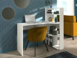 Bureau D'angle DELFINO - 4 étagères - Blanc