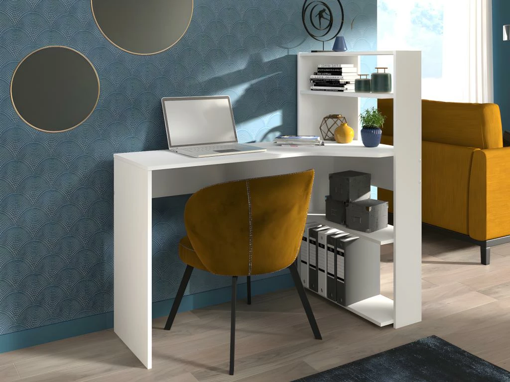 Bureau D'angle DELFINO - 4 étagères - Blanc 1 Bureau D'angle DELFINO - 4 étagères - Blanc