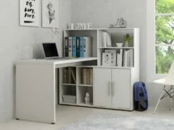 Bureau D'angle LEON Avec Rangements Et étagères - Blanc