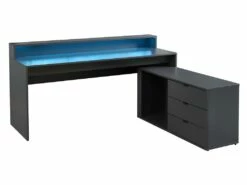 Bureau D'angle Gamer NEHA - Avec Rangements Et LEDs - MDF - Gris -mobilier de bureau Shop bureau 432133