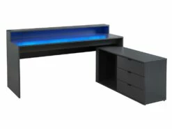 Bureau D'angle Gamer NEHA - Avec Rangements Et LEDs - MDF - Gris -mobilier de bureau Shop bureau 432135