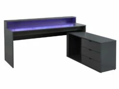 Bureau D'angle Gamer NEHA - Avec Rangements Et LEDs - MDF - Gris -mobilier de bureau Shop bureau 432137