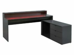 Bureau D'angle Gamer NEHA - Avec Rangements Et LEDs - MDF - Gris -mobilier de bureau Shop bureau 432145