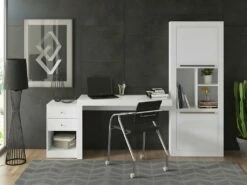 Bureau D'angle - 2 Tiroirs Et 2 Portes - Coloris : Blanc - EVAN 11 Bureau D'angle - 2 Tiroirs Et 2 Portes - Coloris : Blanc - EVAN -mobilier de bureau Shop bureau 434191