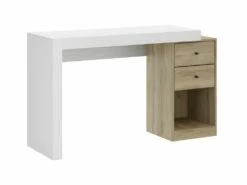 Bureau D'angle - 2 Tiroirs Et 2 Portes - Coloris : Blanc Et Chêne - EVAN -mobilier de bureau Shop bureau 438475