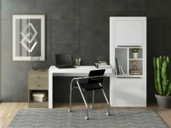 Bureau D'angle - 2 Tiroirs Et 2 Portes - Coloris : Blanc Et Chêne - EVAN -mobilier de bureau Shop bureau 438485