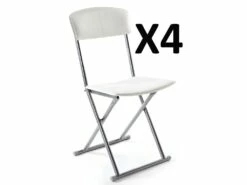 Lot De 4 Chaises Pliantes PVC Polyuréthane En Crème