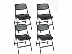 Lot De 4 Chaises Pliables Métal Et Plastique Ajouré SABA (Noir)
