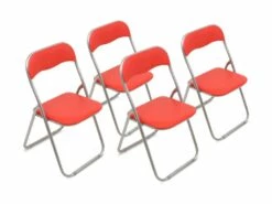 Chaise Dminut, Ensemble De Quatre Chaises Pliantes, Siège De Réunion Peu Encombrant, Fauteuil De Salle D'attente, 43x47h78 Cm, Rouge