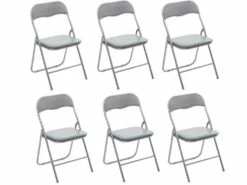 Lot De 6 Chaises Pliantes En Acier Et Polyuréthane Coloris Gris - Dim : L44 X L44 X H79,5 Cm